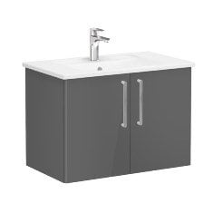 Vitra Root 66388 Lavabo Dolabı, Kapaklı, 80 cm, Parlak Antrasit, Köşeli Lavabolu